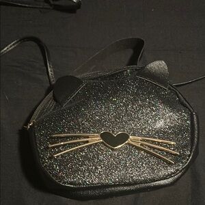 Black Glitter Cat-Shaped Crossbody Bag